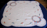 Tea Cloth Embroidered Tablecloth Floral 34 Inches Square 1930s Bridge Cloth Card Table