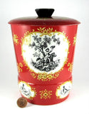 English Tea Tin 1930s Red Hawking Scenes 18th Century Dress Tea Caddy