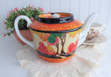 Teapot Art Deco Cottage Artist Signed 1932 Orange Trees Hand Painted TLC