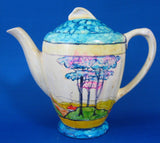 Art Deco Cottage Tall Teapot Coffee Pot 1933 Hand Painted Artist Signed England