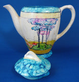 Art Deco Cottage Tall Teapot Coffee Pot 1933 Hand Painted Artist Signed England