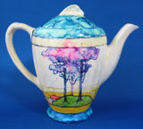 Art Deco Cottage Tall Teapot Coffee Pot 1933 Hand Painted Artist Signed England