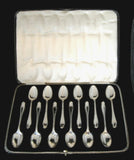 English Sterling Silver Teaspoons Boxed Set of 12 Art Deco James Dixon Sheffield 1934