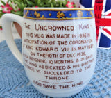 Hammersley Mug King Edward VIII Coronation Uncrowned Abdicated 1937 Bone China