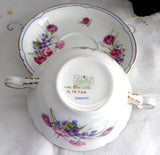 Shelley Carnation Cream Soup Cup and Saucer Large Double Handle Cup 1938