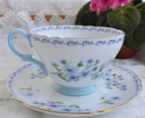 Shelley Blue Rock Cup And Saucer Henley Shape 1950s Scroll Border