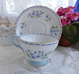 Shelley Blue Rock Cup And Saucer Henley Shape 1950s Scroll Border