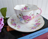 Shelley Pink Floral Dainty Shape Cup and Saucer English Bone China Pink Gold Trim