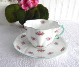 Shelley Teacup And Saucer Rosebud Dainty Shape blue Trim Bone China