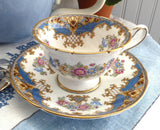Blue Sheraton Shelley England Cup and Saucer Gainsborough Shape 1950s Pedestal