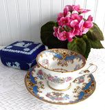Blue Sheraton Shelley England Cup and Saucer Gainsborough Shape 1950s Pedestal