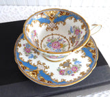 Blue Sheraton Shelley England Cup and Saucer Gainsborough Shape 1950s Pedestal