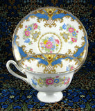 Blue Sheraton Shelley England Cup and Saucer Gainsborough Shape 1950s Pedestal
