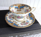 Blue Sheraton Shelley England Cup and Saucer Gainsborough Shape 1950s Pedestal