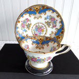 Blue Sheraton Shelley England Cup and Saucer Gainsborough Shape 1950s Pedestal