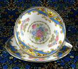 Blue Sheraton Shelley England Cup and Saucer Gainsborough Shape 1950s Pedestal