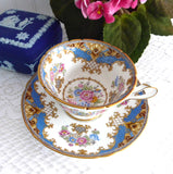 Blue Sheraton Shelley England Cup and Saucer Gainsborough Shape 1950s Pedestal