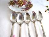 Shabby Teaspoons 5 Oneida Royal Oak Oakleigh Tea Spoons 1940s Silver Plate No Monogram