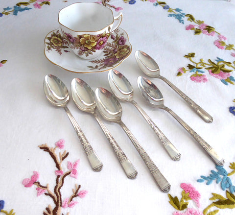 Teaspoons 6 Oneida Royal Oak Oakleigh Tea Spoons 1940s Silver Plate No Monogram