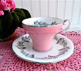 Aynsley Pink Corset Cup And Saucer Platinum Leaves 1940s Bone China Tea Party