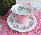 Aynsley Pink Corset Cup And Saucer Platinum Leaves 1940s Bone China Tea Party