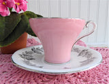 Aynsley Pink Corset Cup And Saucer Platinum Leaves 1940s Bone China Tea Party