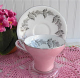 Aynsley Pink Corset Cup And Saucer Platinum Leaves 1940s Bone China Tea Party