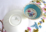 Turquoise Cup And Saucer Aynsley Gold Overlay Floral Bouquet 1940s