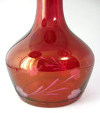 Etched Bohemian Vase Red Ruby Flash Cut Decanter Czechoslovakia 1940s