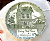 Green Transferware Betsey Ross House Souvenir Plate Royal China 1940s