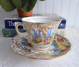 Crinoline Lady Art Deco Cup and Saucer Colclough Gold Chintz English Garden 1940s