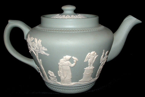 Dudson England Teapot Sage Green Jasperware Classical Motif 1940s Afternoon Tea