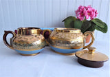 Cream And Sugar Gibsons Blue Peach Gold Vintage 1940s English Pottery