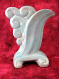 Art Pottery Vase Gonder Scroll Flat Wave Iridescent Aqua Pink 1940s Retro