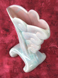 Art Pottery Vase Gonder Scroll Flat Wave Iridescent Aqua Pink 1940s Retro