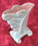 Art Pottery Vase Gonder Scroll Flat Wave Iridescent Aqua Pink 1940s Retro
