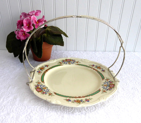 Serving Plate With Silver Handle Grindley Weymouth Petit Fours Tidbit Server Floral 1940s