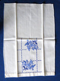 Guest Towel Pair Hand Embroidered Cross Stitch Blue And White Floral 1940s