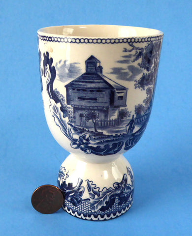 Historic America Blue Transferware Eggcup Johnson Brothers Double Vintage 1940s Ironstone