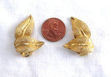Hobe' Textured Gold Leaves Earrings Comfort Clip Signed 1940s Woodland Vintage