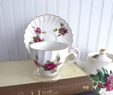 Cup And Saucer Pink Roses Swirl Shape Gold Johnson Brothers 1940-1950s