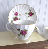 Cup And Saucer Pink Roses Swirl Shape Gold Johnson Brothers 1940-1950s