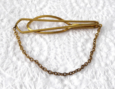 English Tie Bar Lambourne's Tie Clasp With Chain Gold Plated 1950s Tie Clip