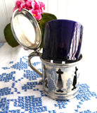 Mappin And Webb Gothic 1940s Mustard Jam Cobalt Blue Ceramic Liner Silver Plated Cruet