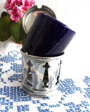 Mappin And Webb Gothic 1940s Mustard Jam Cobalt Blue Ceramic Liner Silver Plated Cruet