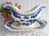 Blue Transferware Gravy Boat Masons Manchu Ironstone 1940s English Transferware
