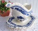 Blue Transferware Gravy Boat Masons Manchu Ironstone 1940s English Transferware