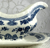 Blue Transferware Gravy Boat Masons Manchu Ironstone 1940s English Transferware