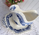 Blue Transferware Gravy Boat Masons Manchu Ironstone 1940s English Transferware