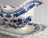 Blue Transferware Gravy Boat Masons Manchu Ironstone 1940s English Transferware